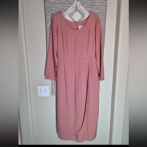 Vintage 80s 90s Dusty Rose Midi Dress Long Sleeve Wrap Style Modest Cottagecore